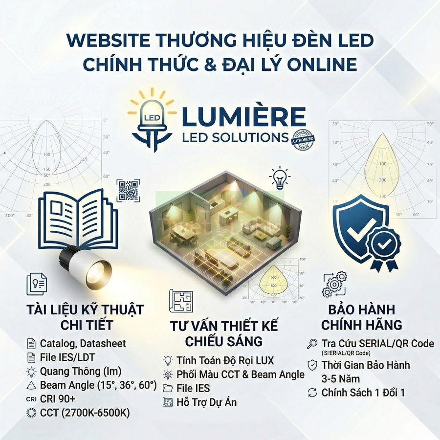Banner giới thiệu thương hiệu đèn LED Lumière, dịch vụ tư vấn thiết kế chiếu sáng và bảo hành chính hãng